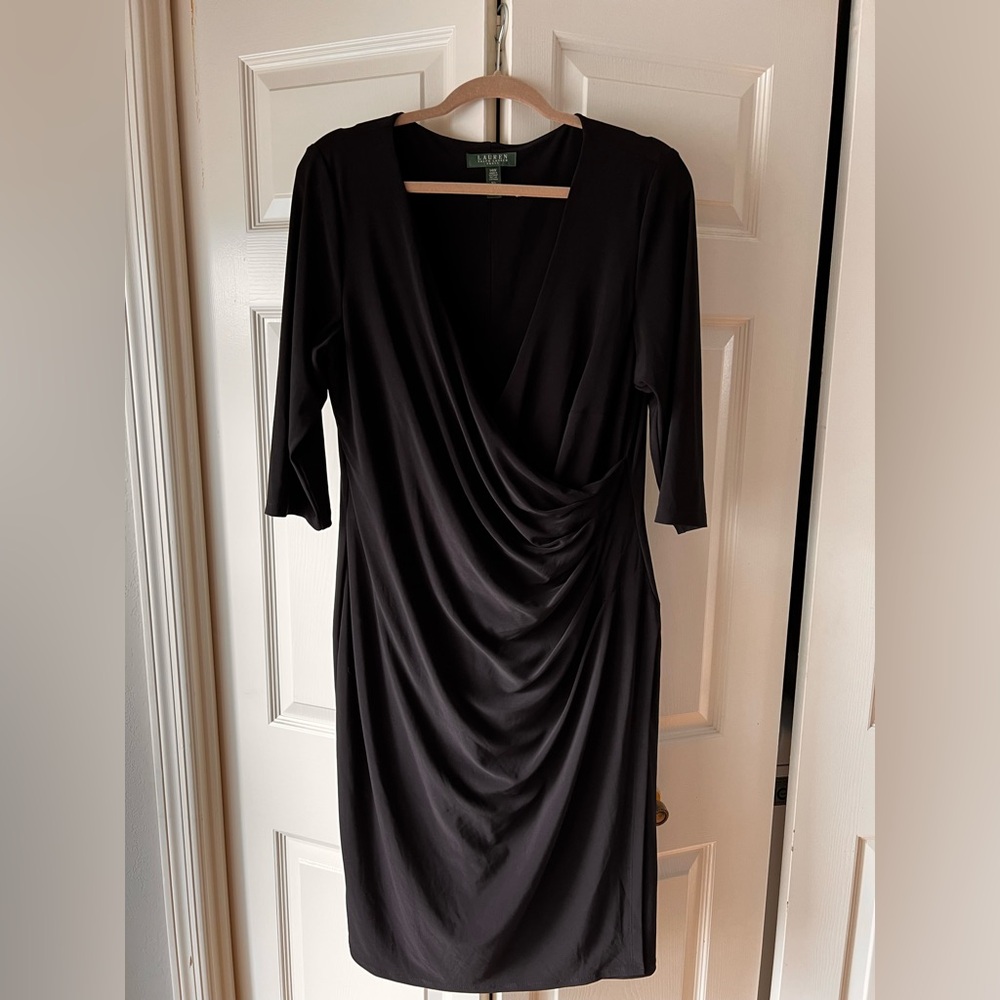 Ralph Lauren Black Long Sleeve Draped Dress